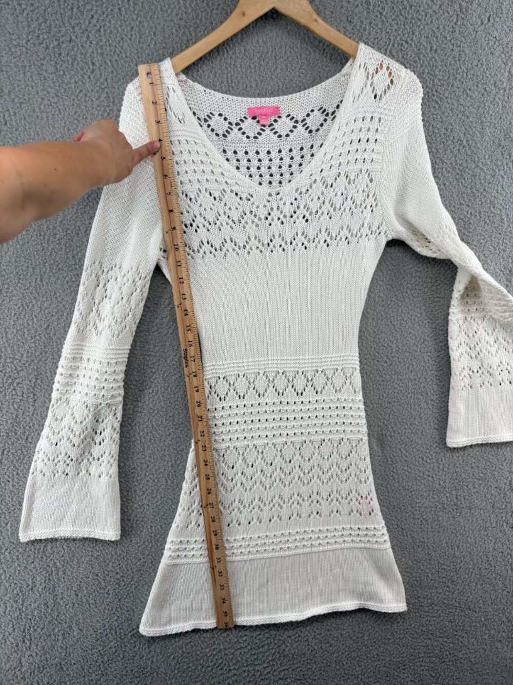 Dolls Kill Sugar Thrillz California Dreamin Crochet Mini Dress M Bell Sleeve - Picture 9 of 15
